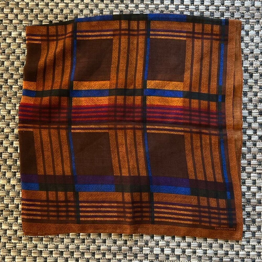 Evan Picone vintage scarf brown rust blue plaid